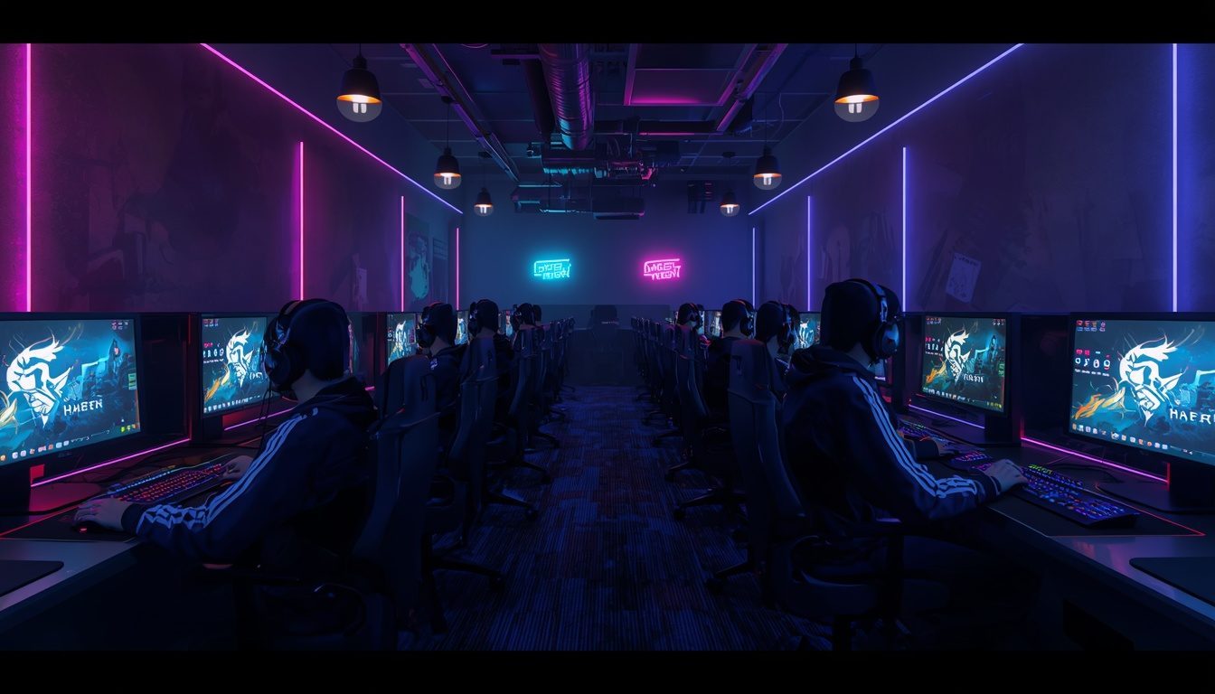 A wall of maps and whiteboards beside the screens where finished games get reviewed